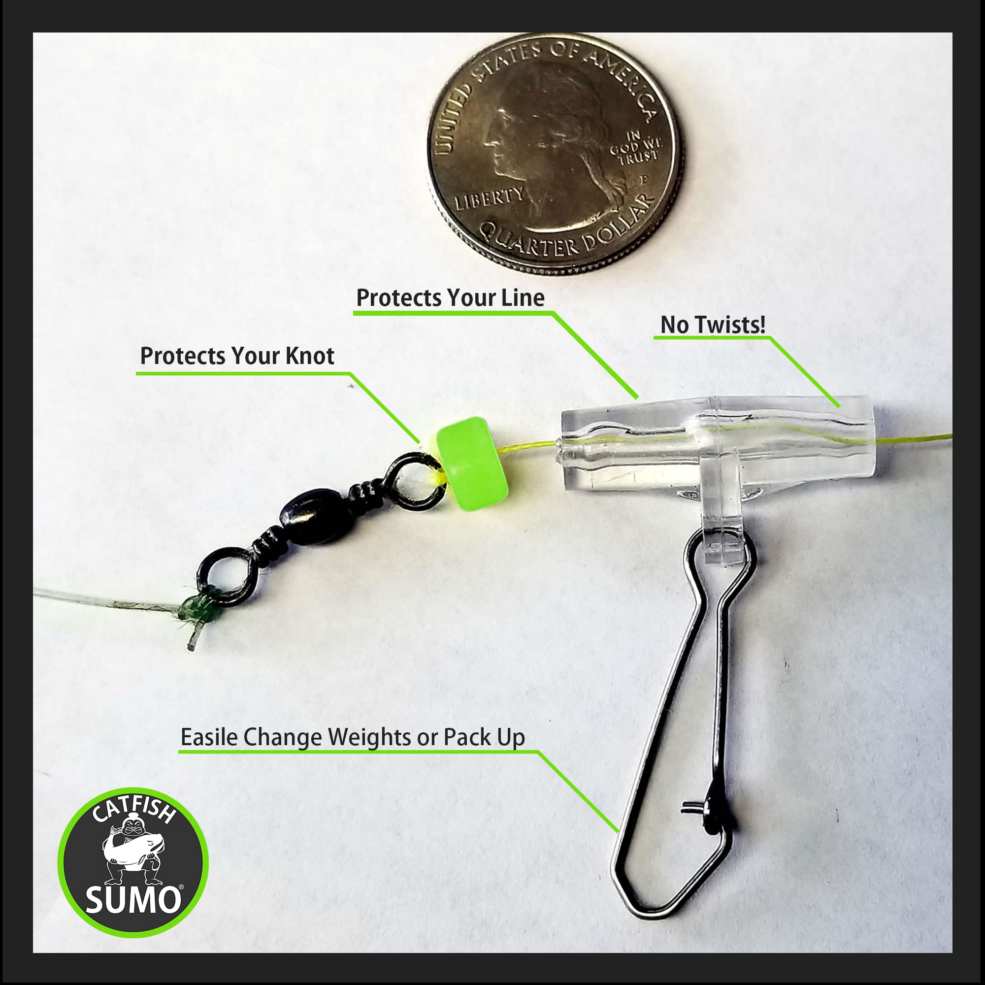 Catfish Sumo knot protection keeps rigs secure under strong bites.