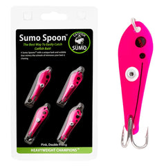 Catfish Sumo Sumo Spoon pink side view highlights slender profile for easy casting.