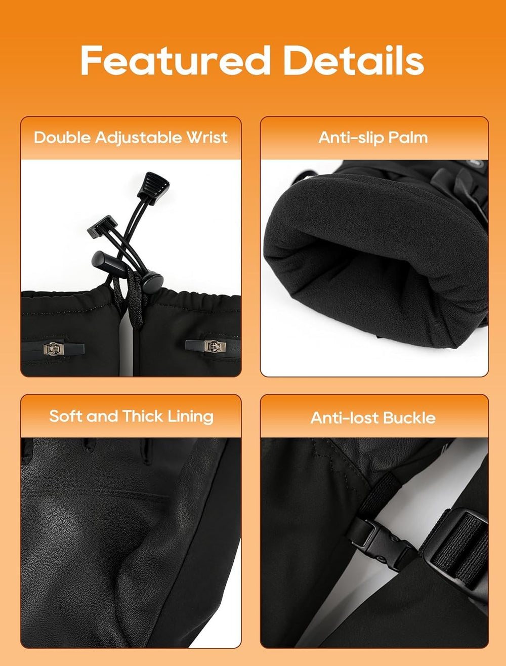Cauasock Heated Gloves adjustable-wrist-cuff ensures snug fit against wind.
