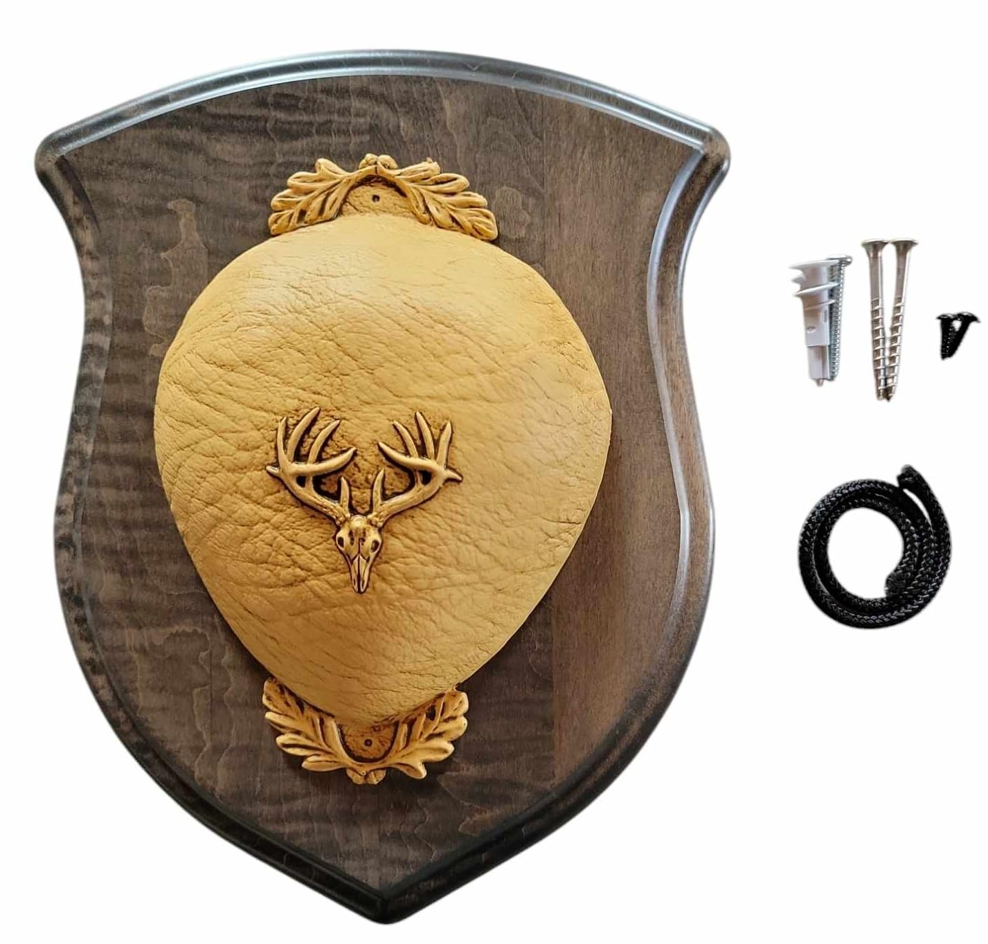 Cauff whitetail antler mounting kit on gray crest plaque for durable display