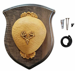 Cauff whitetail antler mounting kit on gray crest plaque for durable display