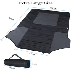Cavebear shooting mat rolled up for storage shows compact portability for hikes.