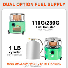 Caynel 2-in-1 in-use camping setup shows versatile cooking and heating