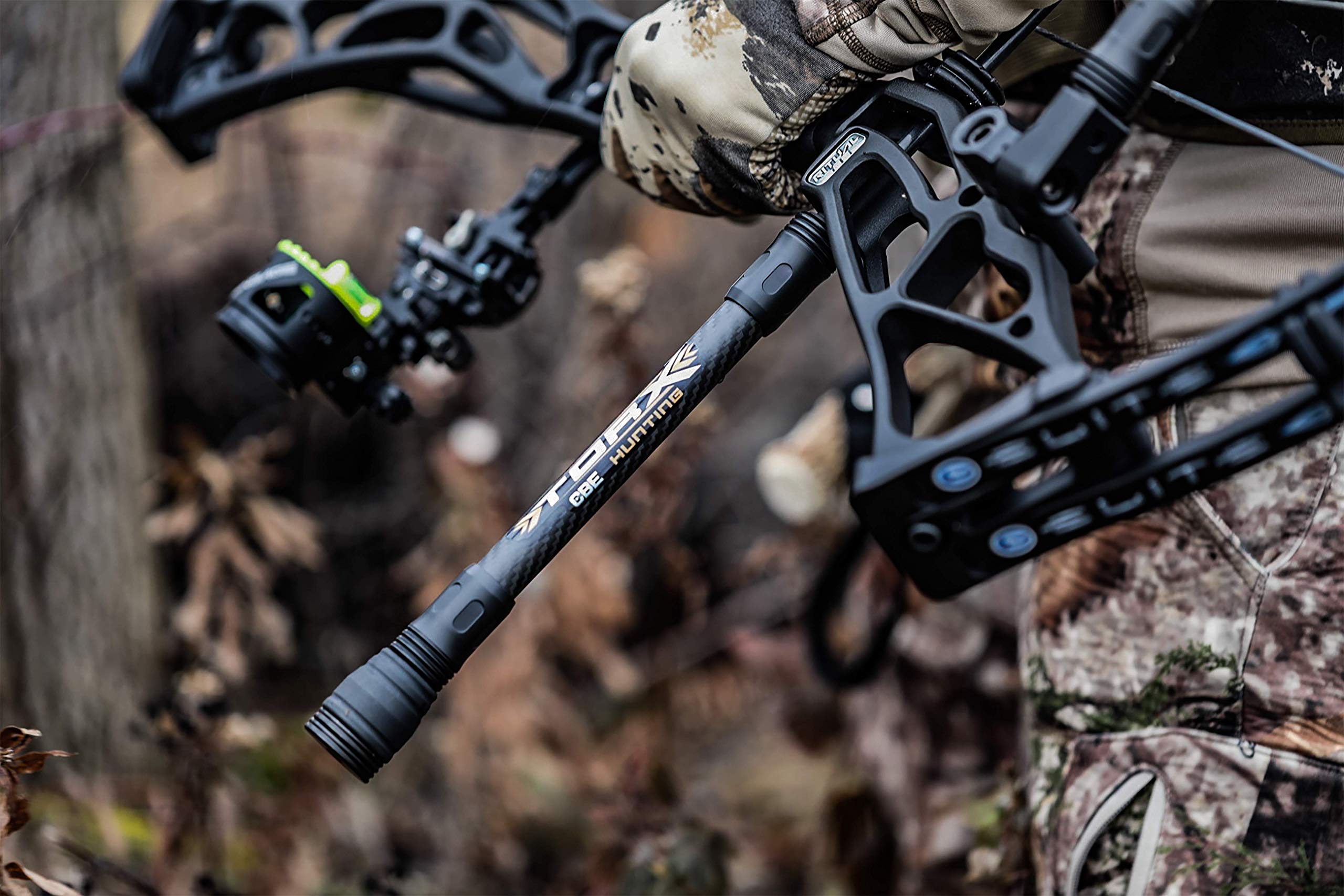 CBE Torx Stabilizer assembly on bow improves stability in dynamic shots