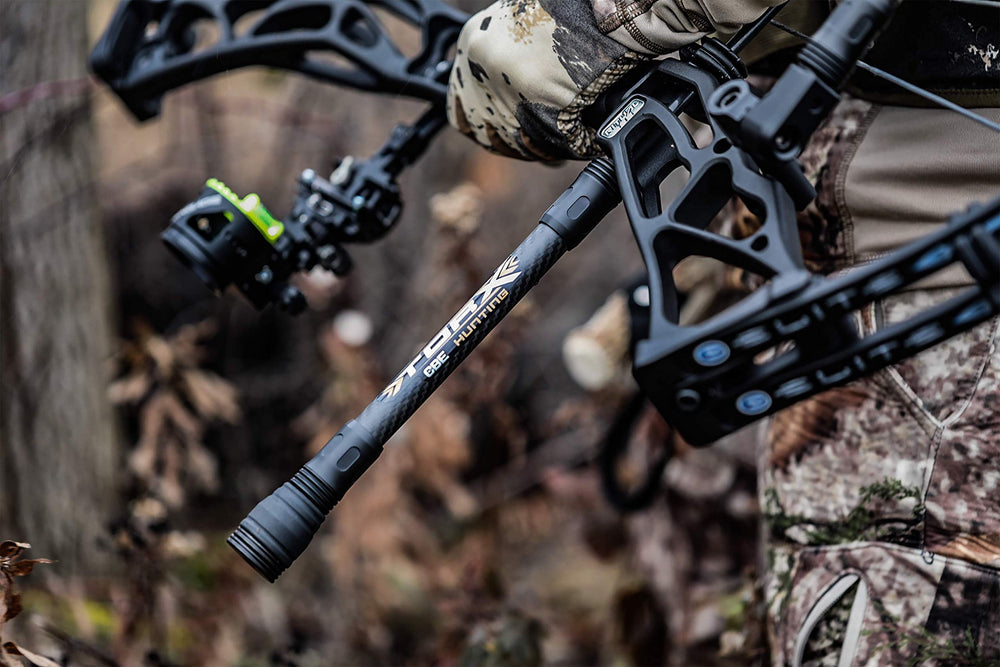 CBE Torx Stabilizer assembly on bow improves stability in dynamic shots
