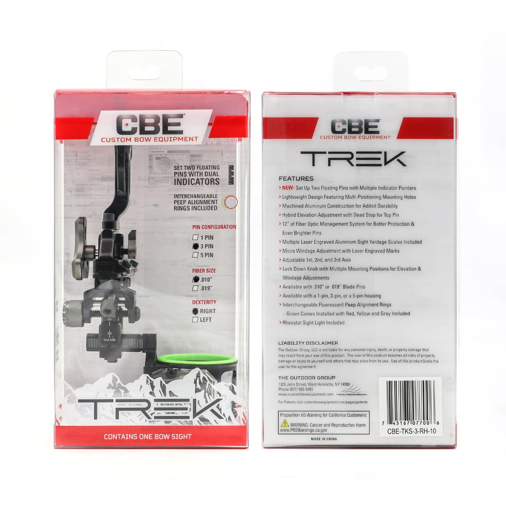 CBE Trek 3-PIN fiber sight close-up of floating pins for flexible aiming.
