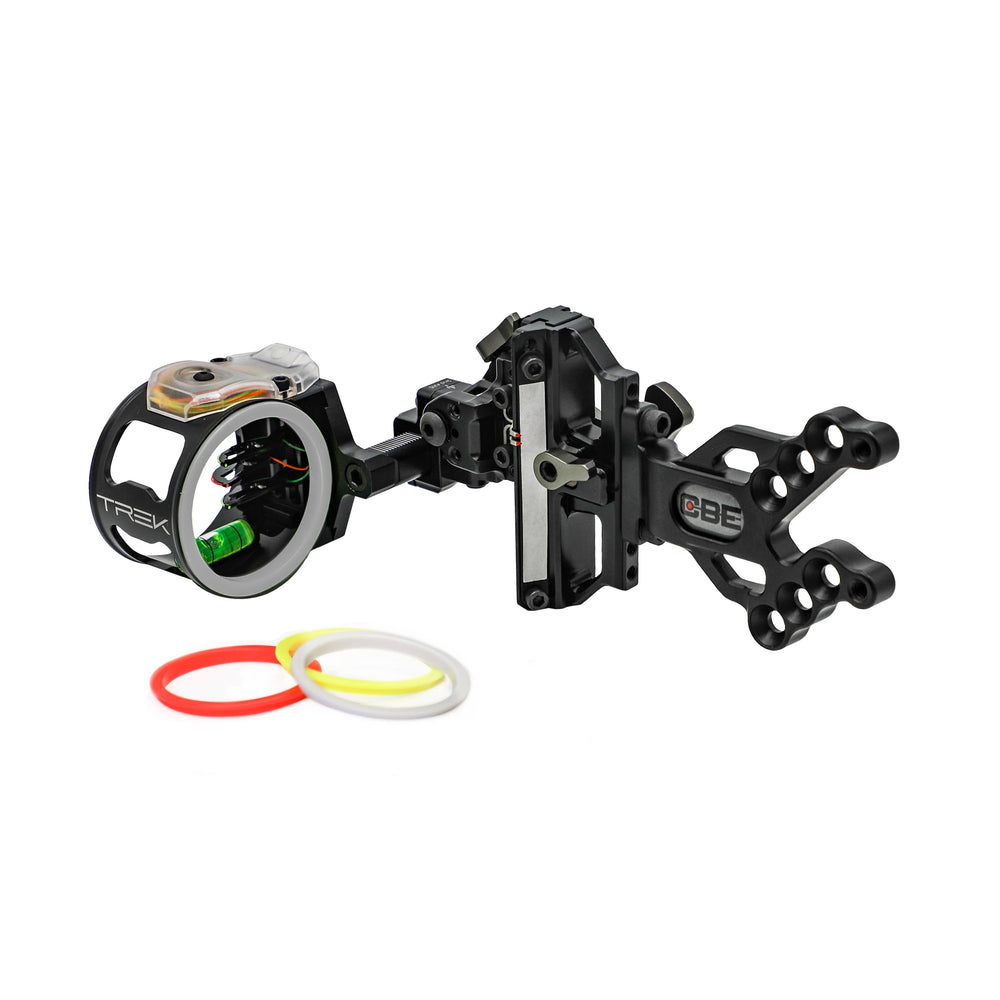CBE Trek 3-PIN fiber sight top view highlights compact aiming setup.