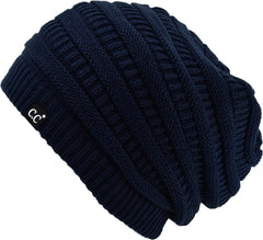 C.C navy blue knit beanie with fleece lining for soft comfort.