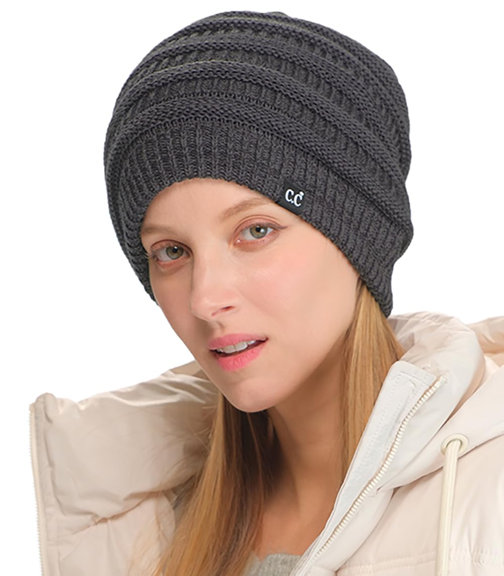 C.C winter oversized beanie with fuzzy lining for extra warmth and cozy comfort.