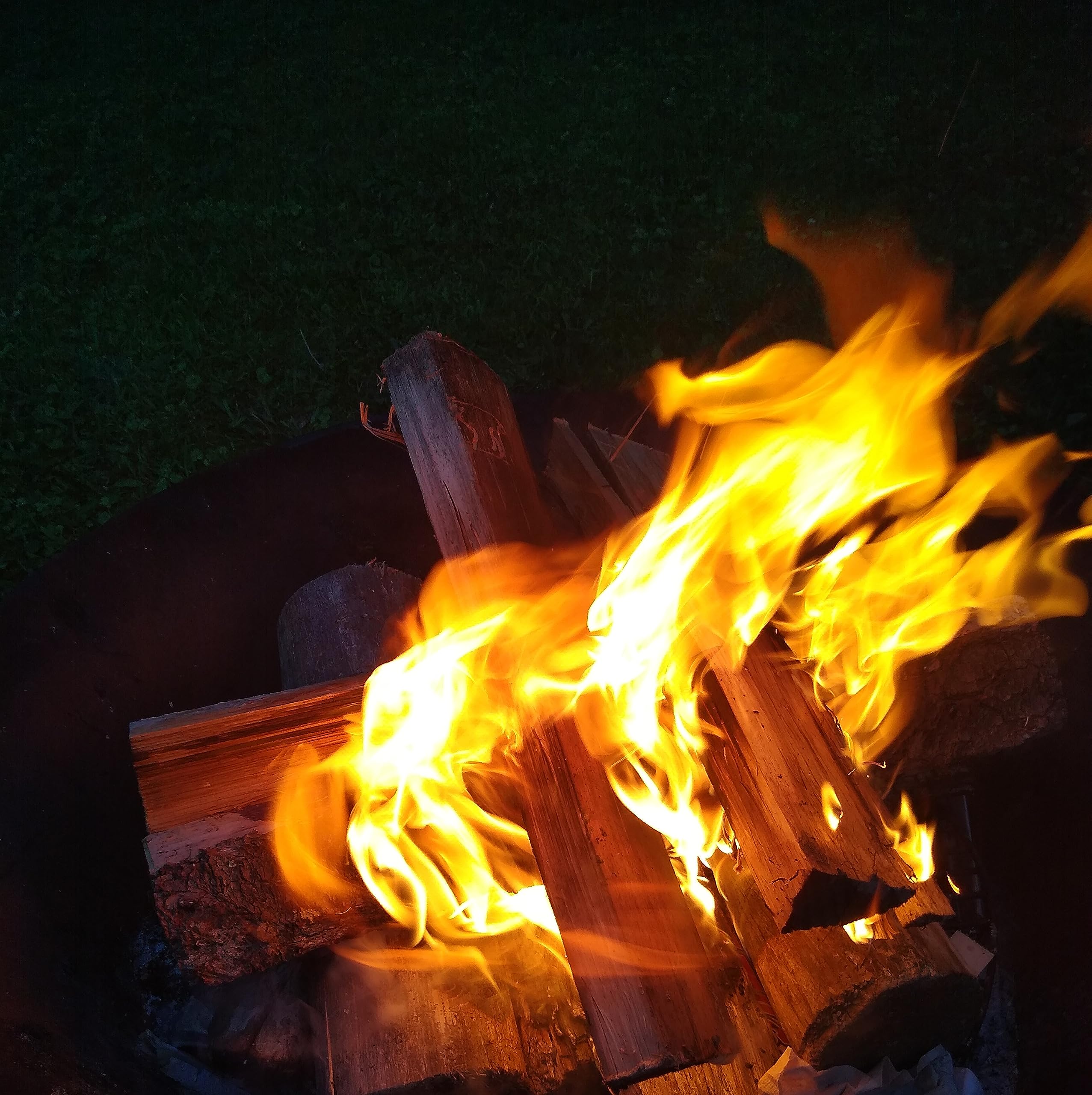 CC's Wood Shack Fire Starter in a backyard fire setup.