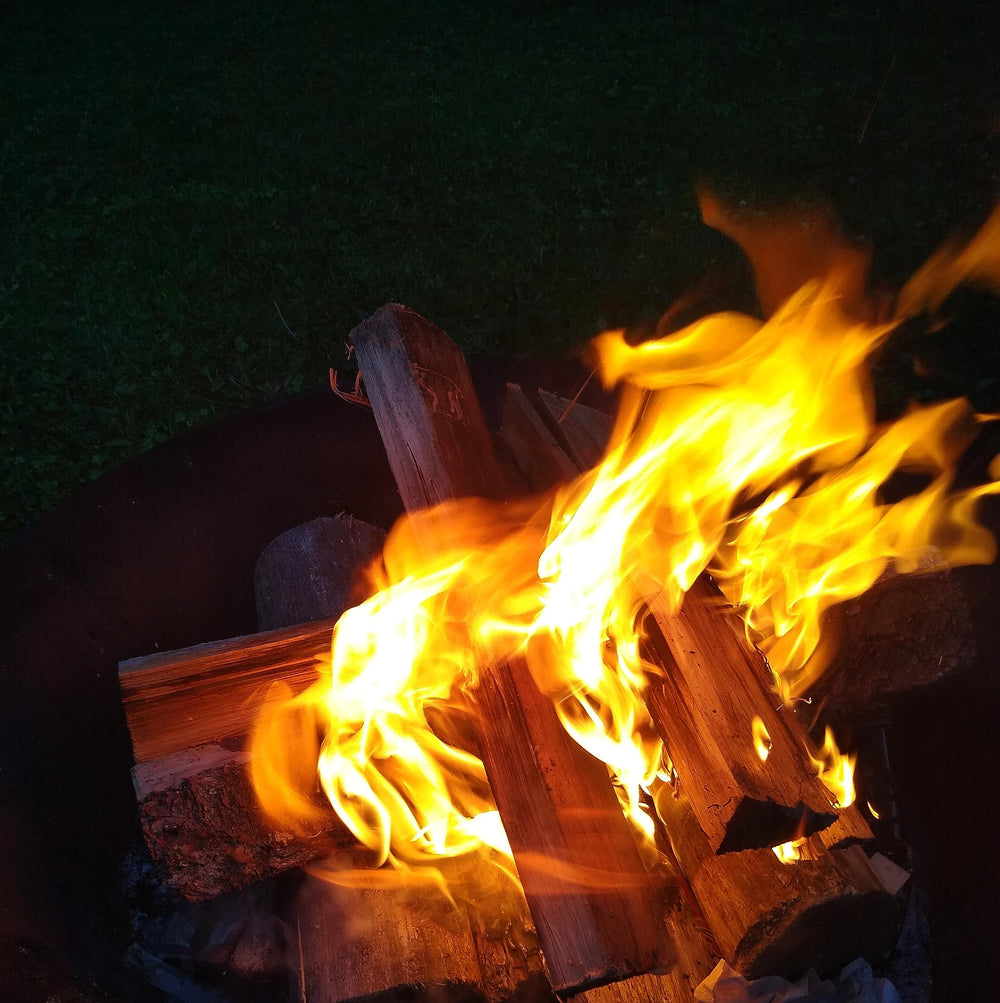 CC's Wood Shack Fire Starter in a backyard fire setup.