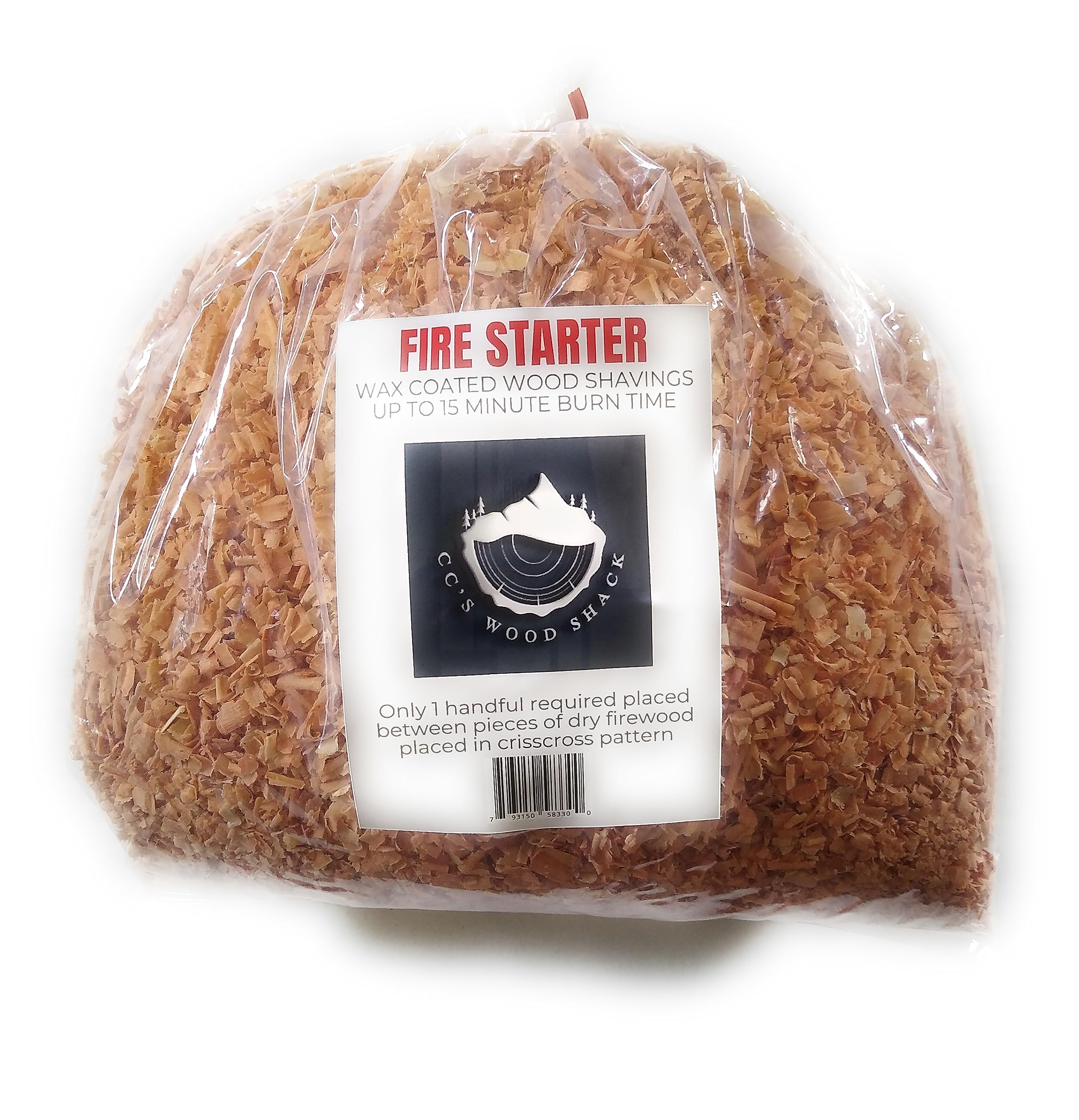 CC's Wood Shack Fire Starter packaging, compact and store-friendly.