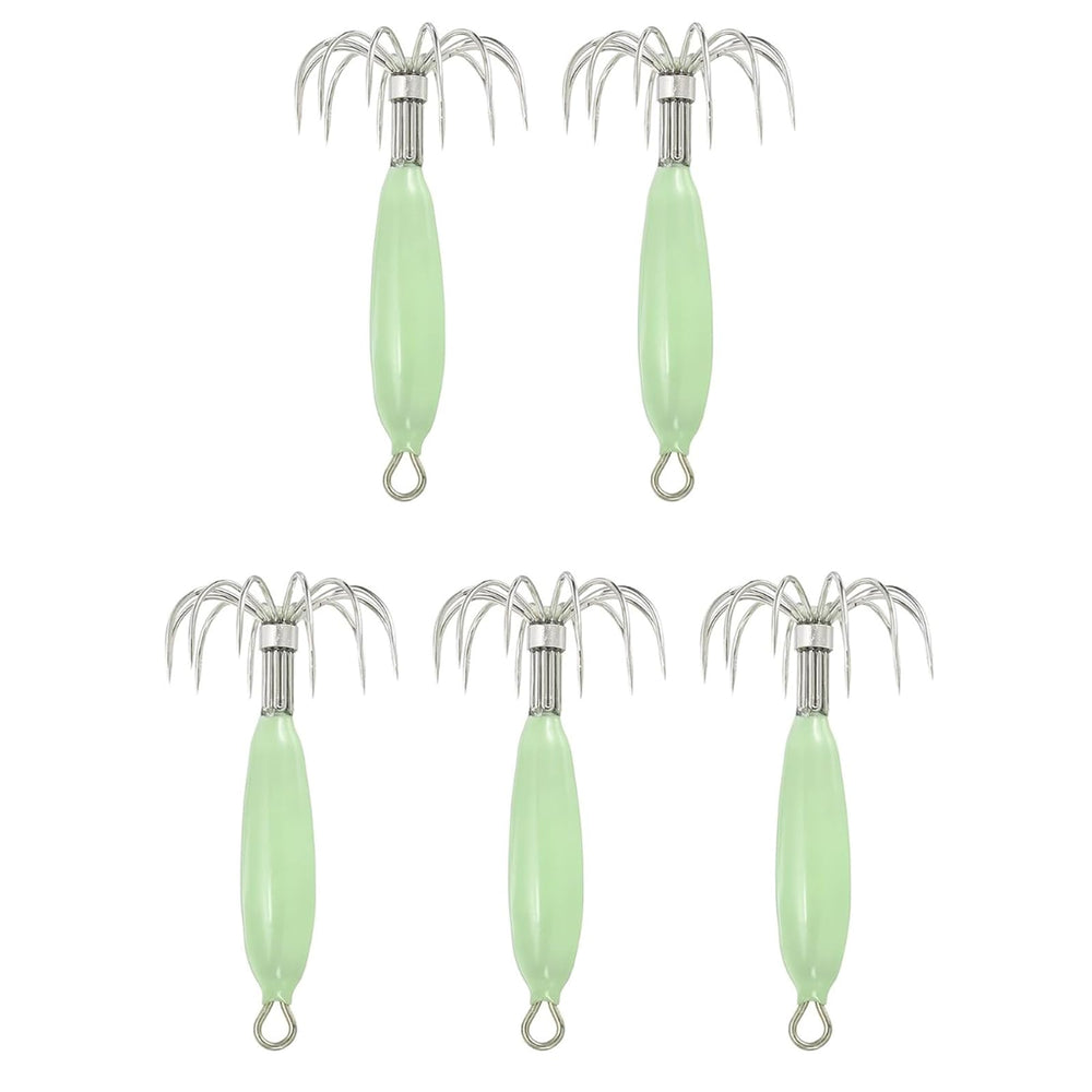 ccsxqy Squid Jig 12g Glow Green front view highlighting the glow and hook setup for night fishing.