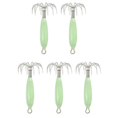 ccsxqy Squid Jig 12g Glow Green front view highlighting the glow and hook setup for night fishing.
