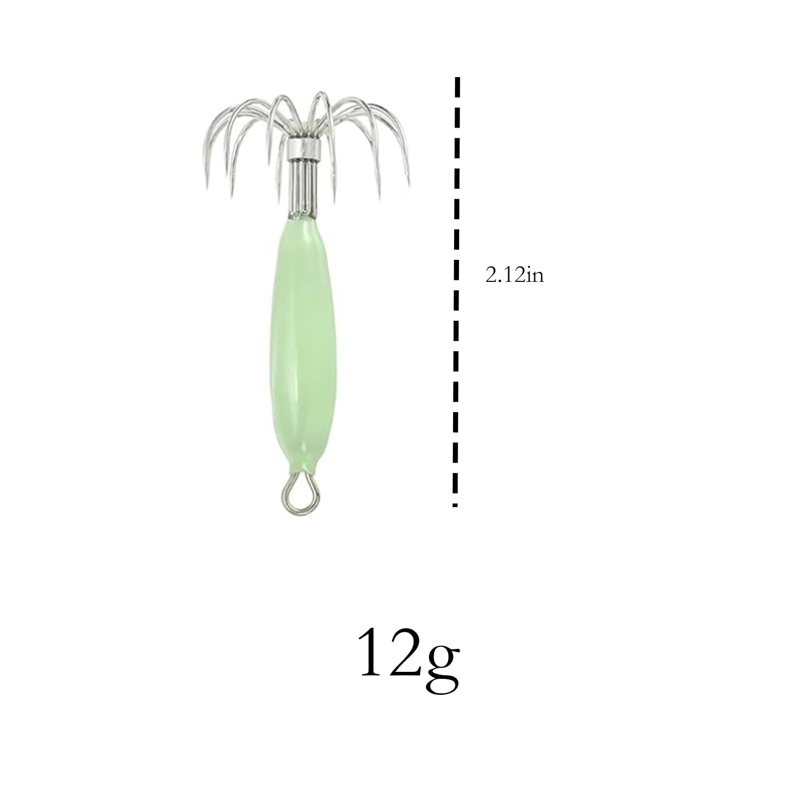 ccsxqy Squid Jig 12g Glow Green side view showing the multi-hook design for strong bites.