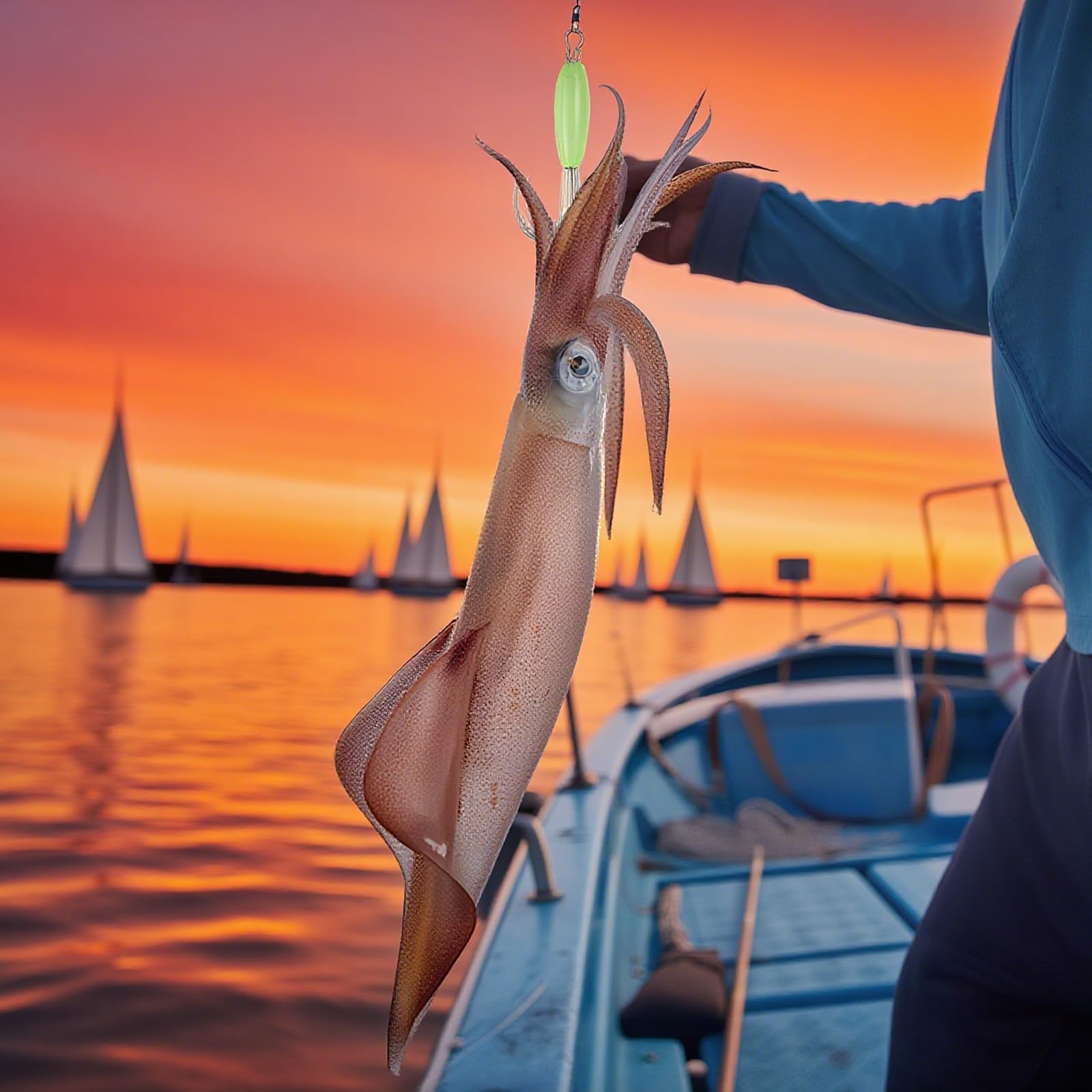 ccsxqy Squid Jig 12g Glow Green night fishing setup attracting squid and cuttlefish.