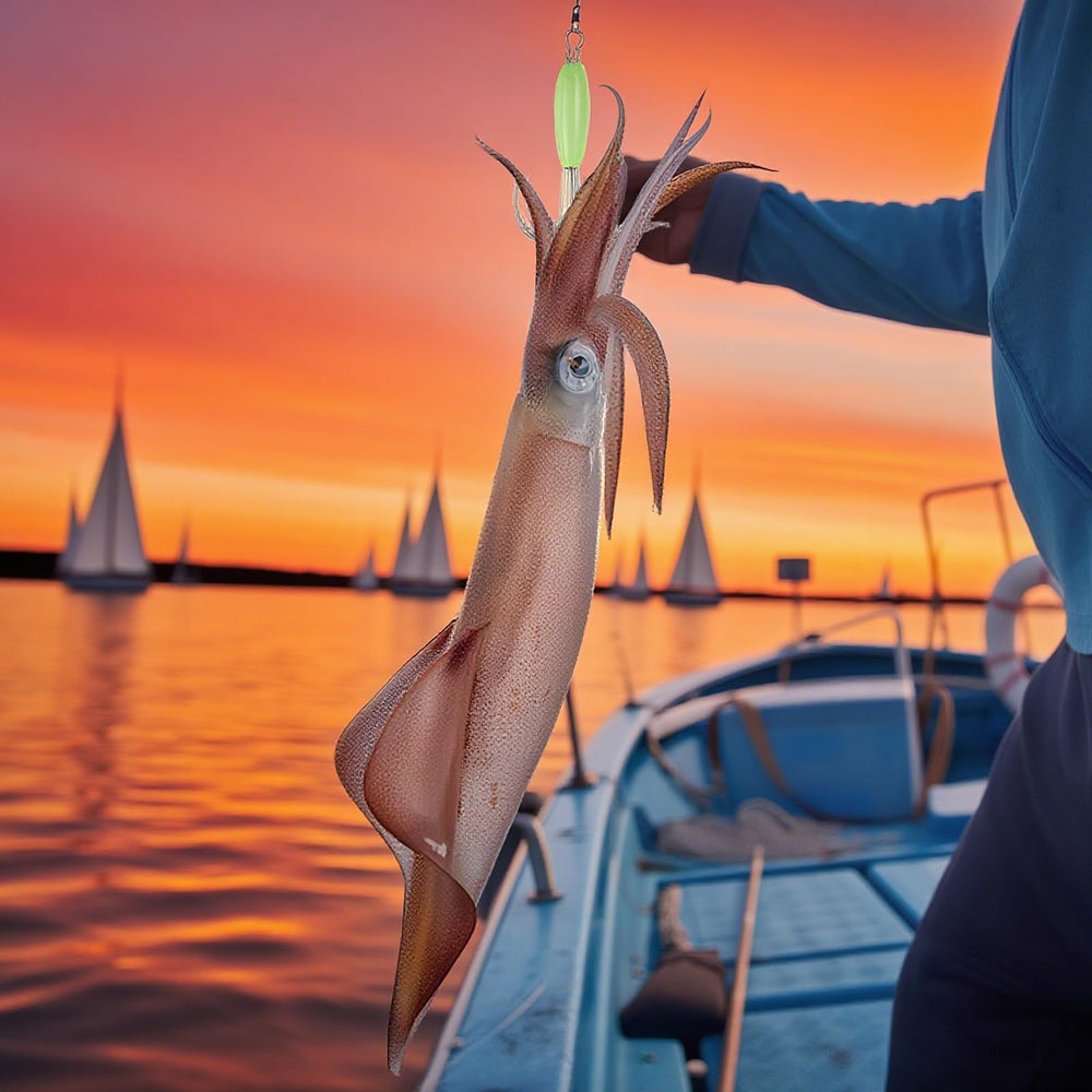 ccsxqy Squid Jig 12g Glow Green night fishing setup attracting squid and cuttlefish.