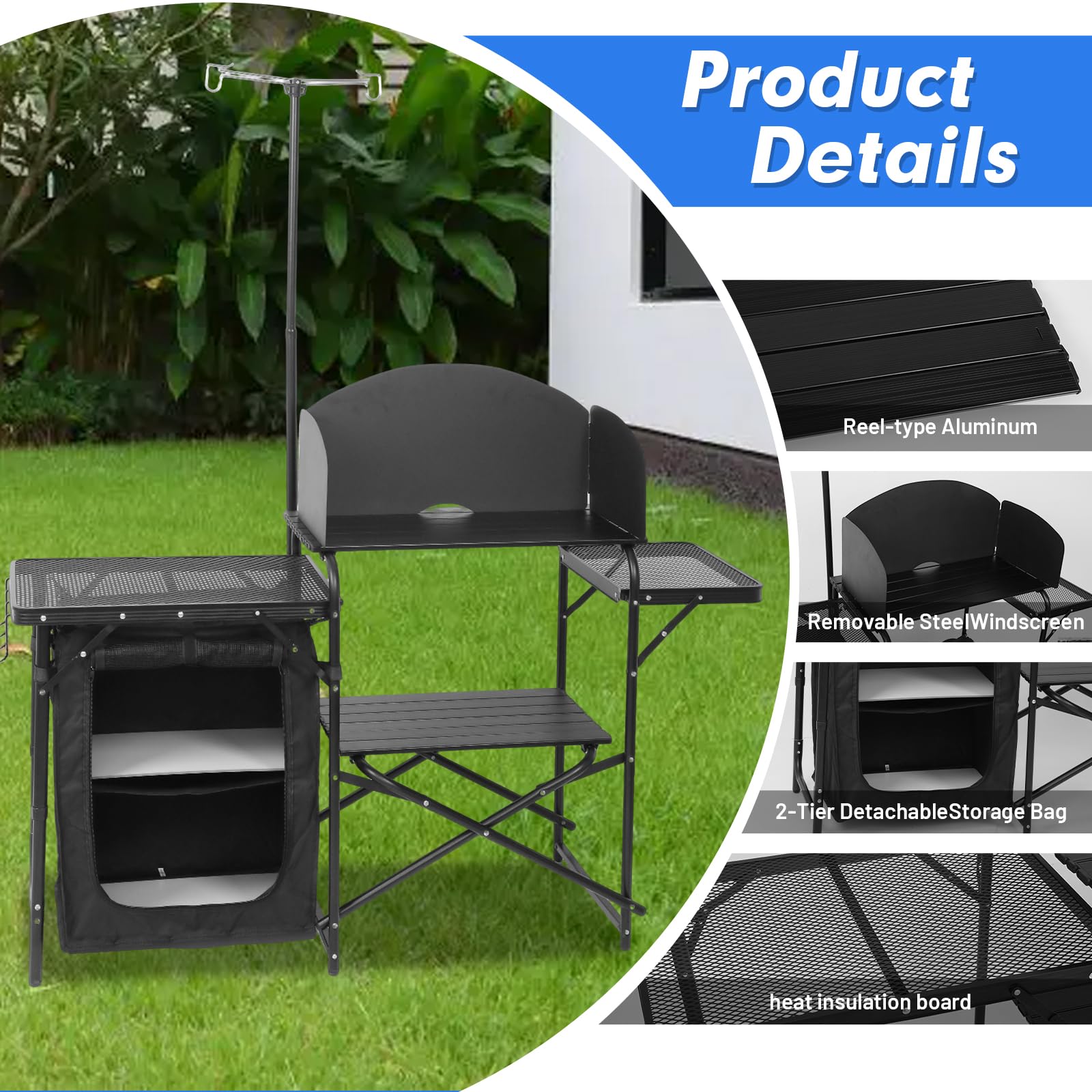 CDEN Camping Kitchen Station folded compact for easy transport and storage.