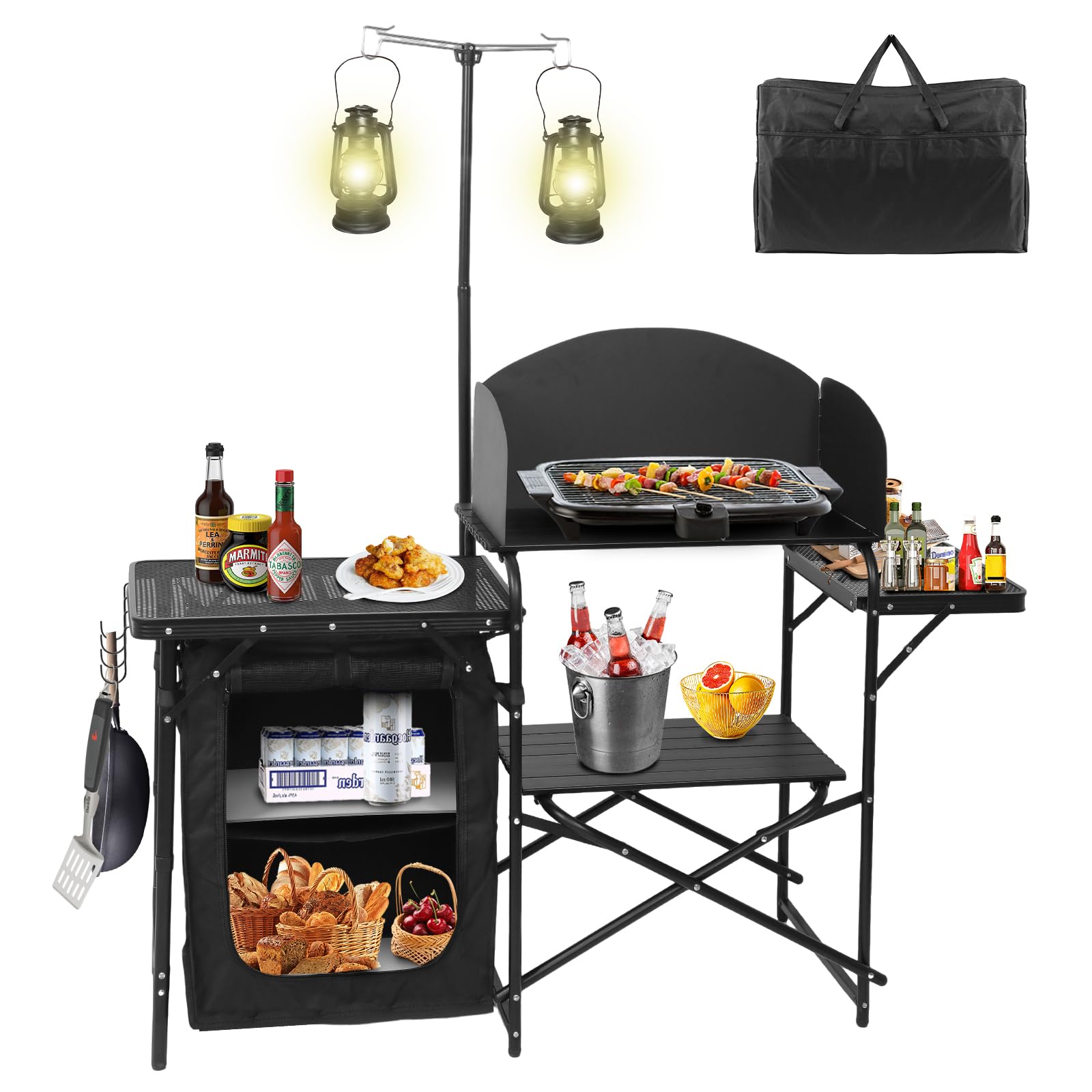 CDEN Camping Kitchen Station full setup for organized outdoor cooking on the go.