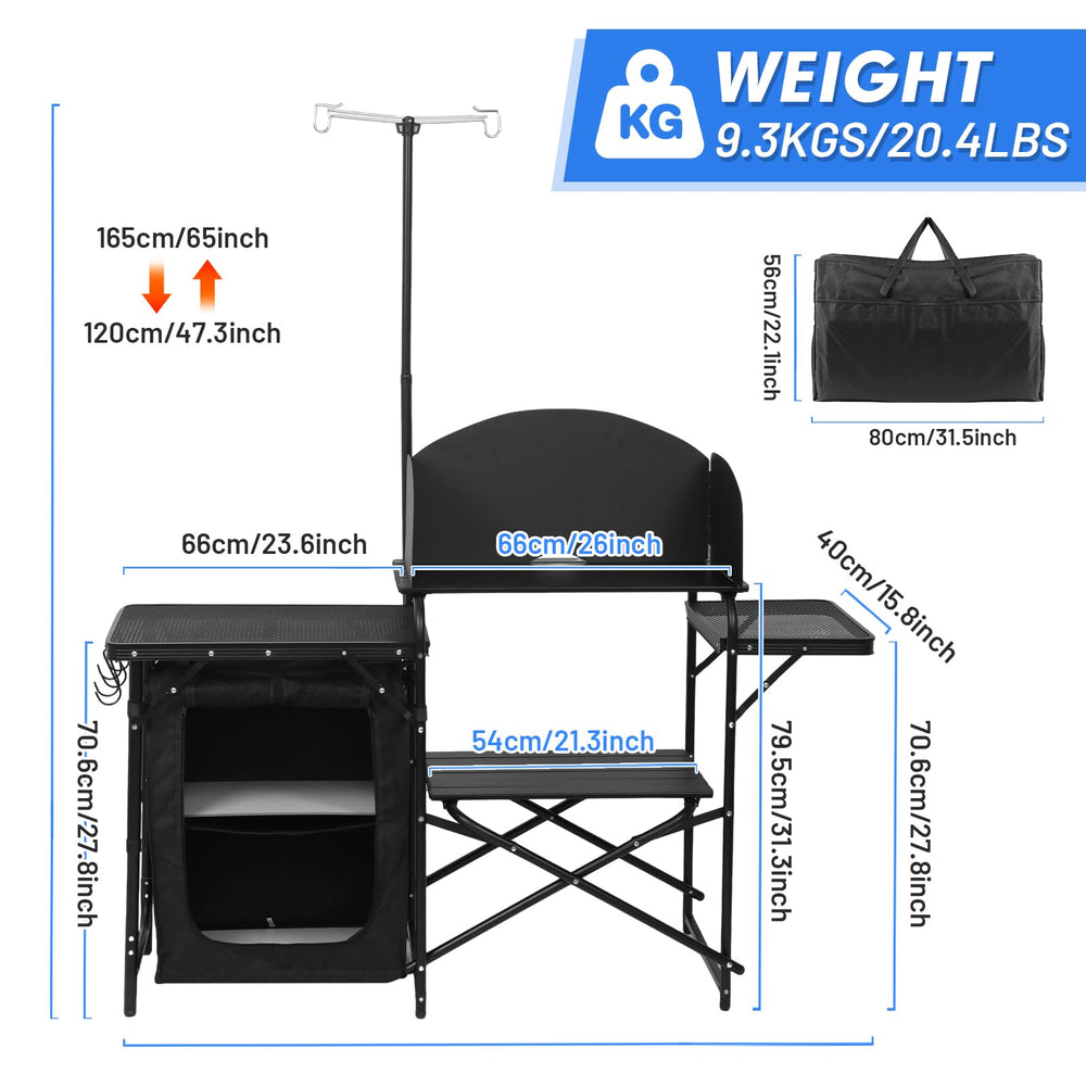 CDEN Camping Kitchen Station grill area supports cookware and utensils during outdoor meals.