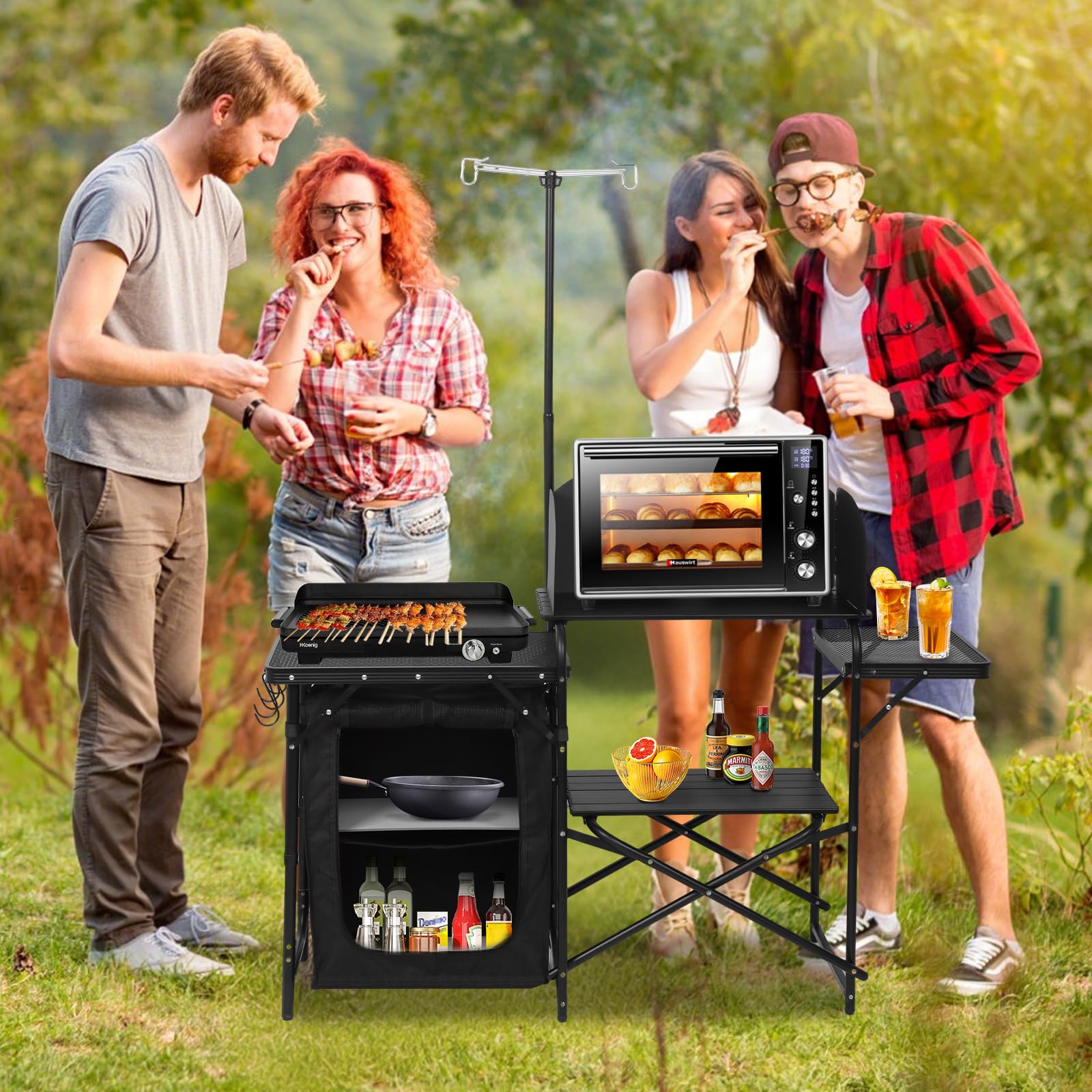 CDEN Camping Kitchen Station light stand illuminates your cooking area after dark.