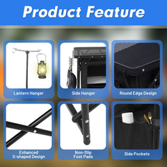 CDEN Camping Kitchen Station windshield protects the flame in breezy outdoor conditions.
