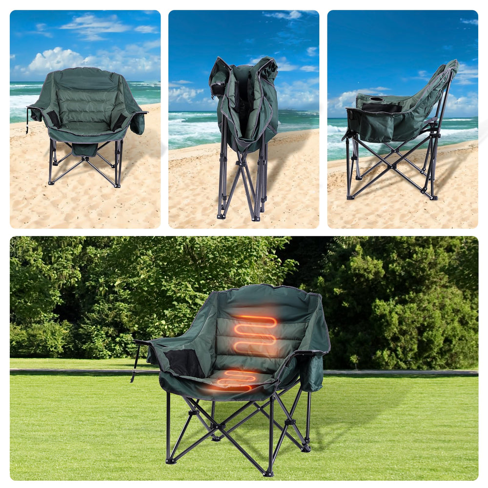 CDEN heated padded chair heavy-duty frame offers stability on uneven terrain.