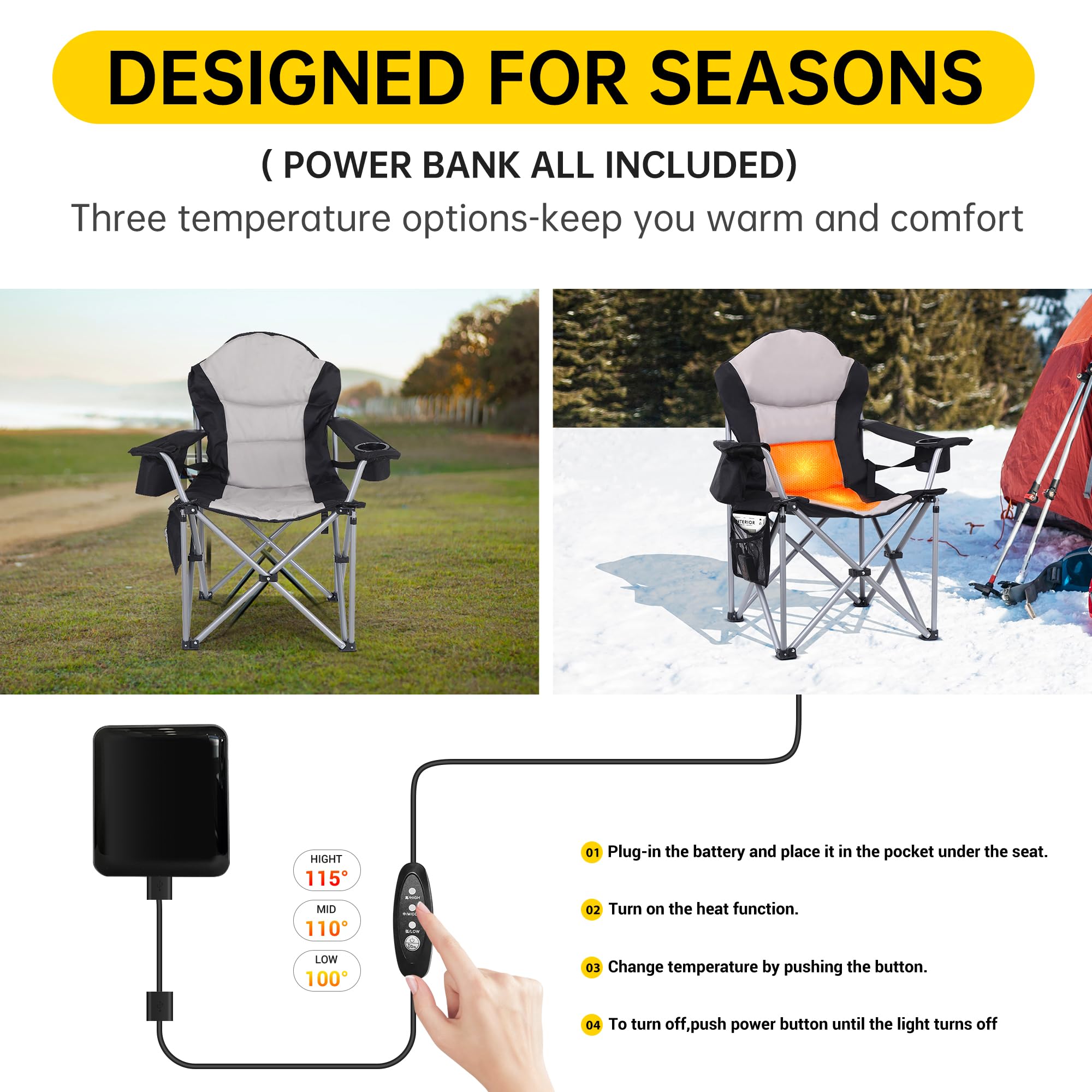 CDEN heated chair power bank 10000mAh for on-the-go warmth