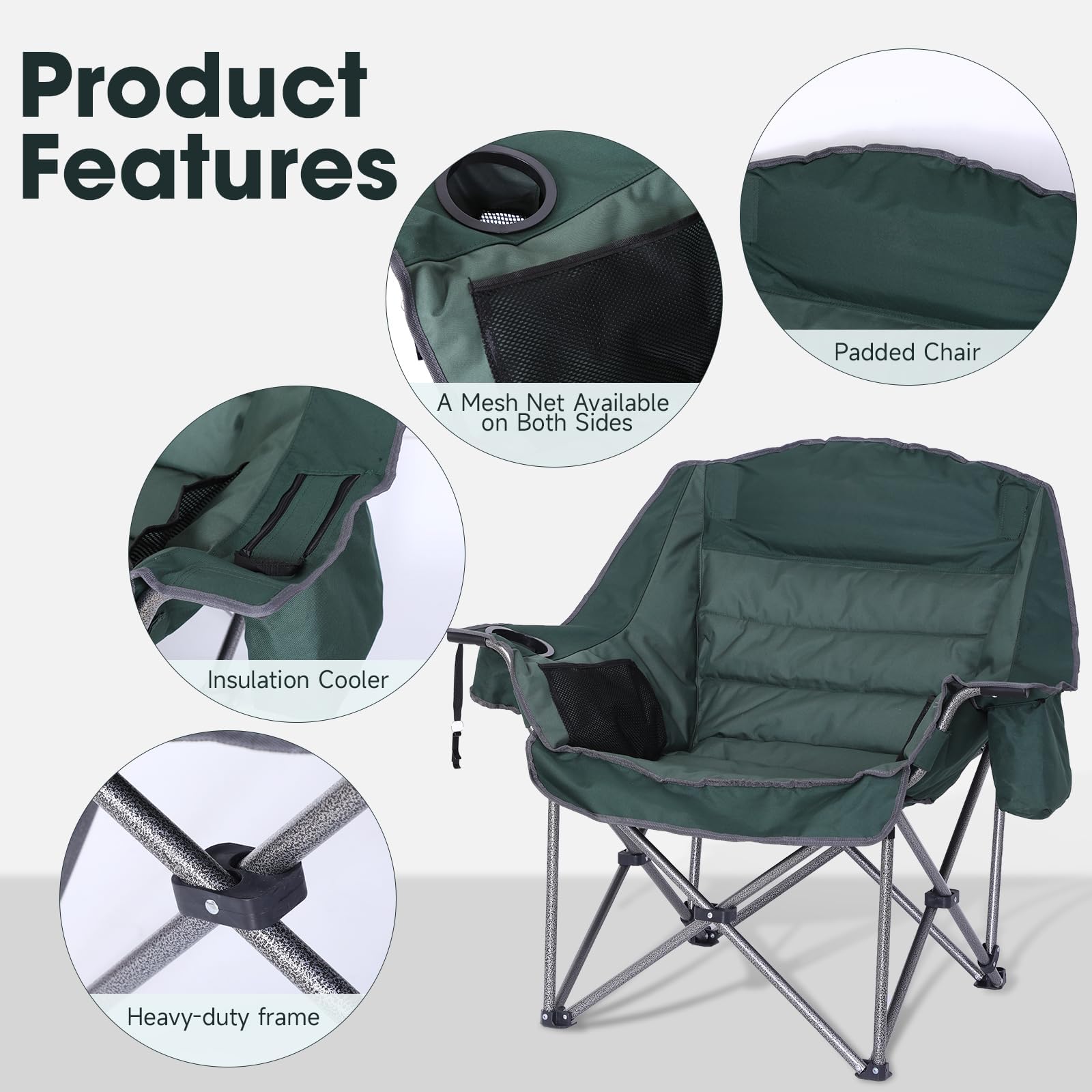 CDEN oversized camping chair cooler-bag feature keeps drinks cold at events