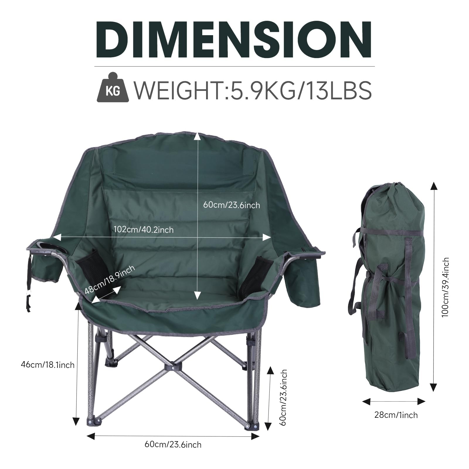 CDEN oversized camping chair with-cup-holder for easy beverage access