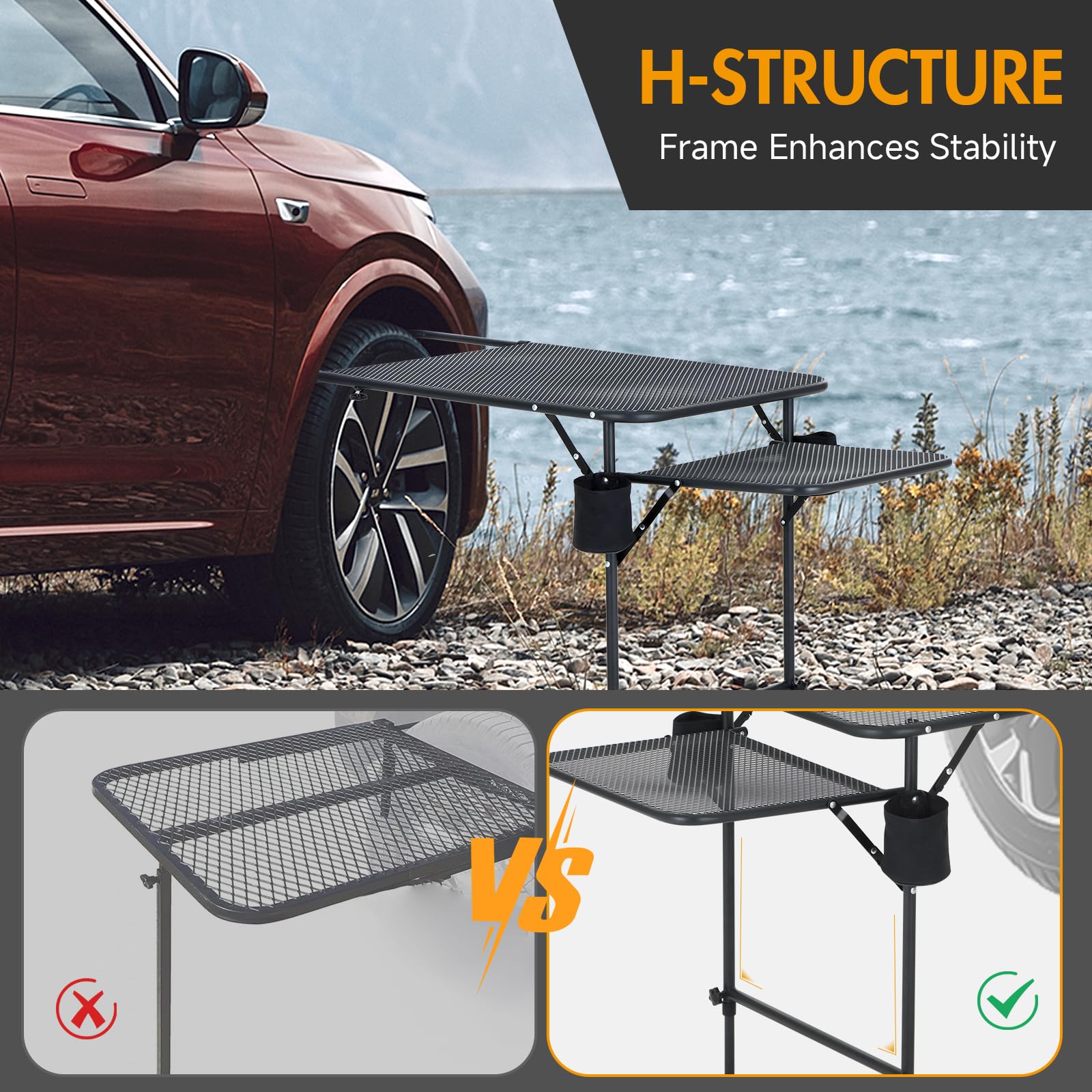CDEN tailgate table in outdoor use for camping or picnics