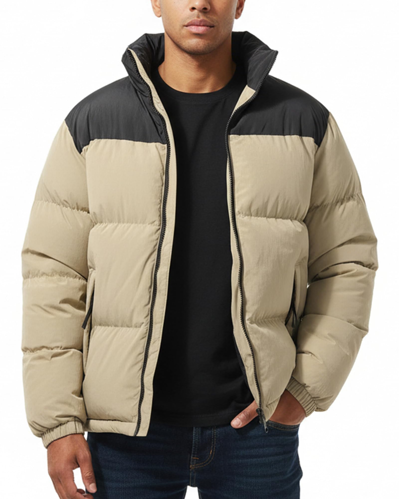 Ceauros men's puffer jacket color block design adds trendy warmth for city wear