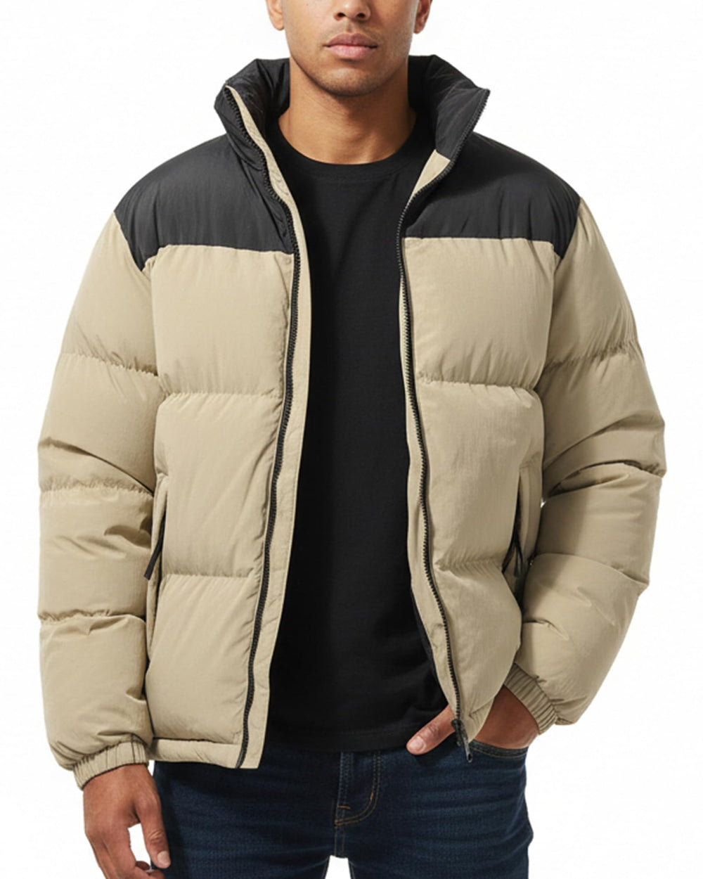 Ceauros men's puffer jacket color block design adds trendy warmth for city wear