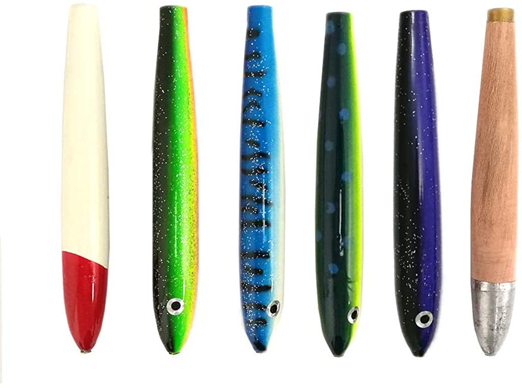 6-inch cedar plug lure set for offshore trolling attracts big game
