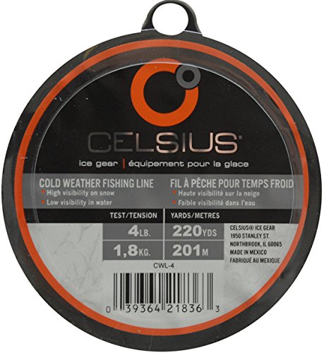 Celsius blue ice line image highlights durable, flexible monofilament for sub-zero ice fishing.