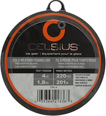 Celsius blue ice line image highlights durable, flexible monofilament for sub-zero ice fishing.