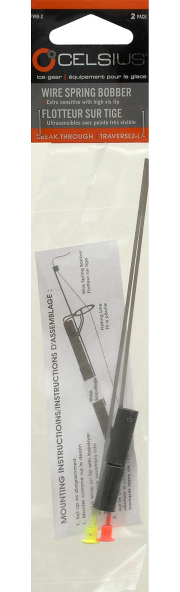 Celsius Wire Spring Bobbers highlight bite alerts for immediate strike awareness.