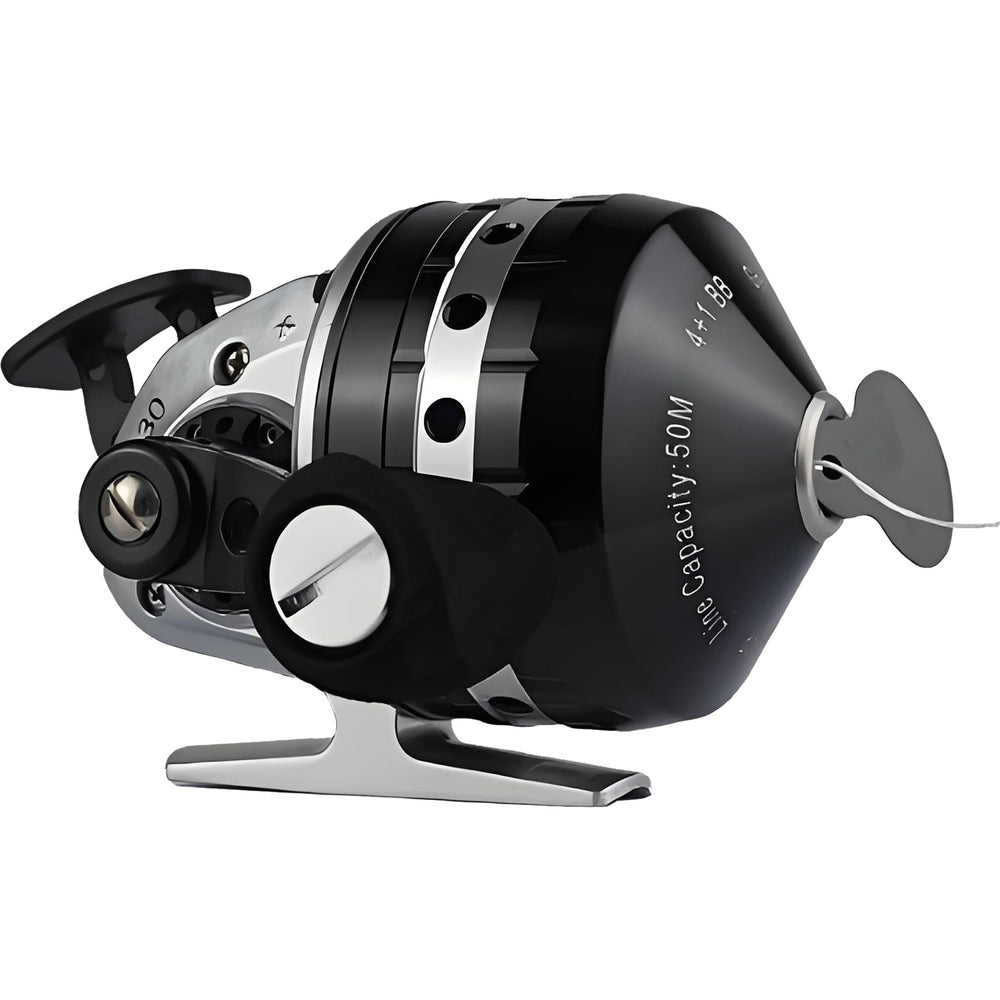 CENWTY BL30 spincast reel body closeup shows durable all-metal construction for bowfishing.