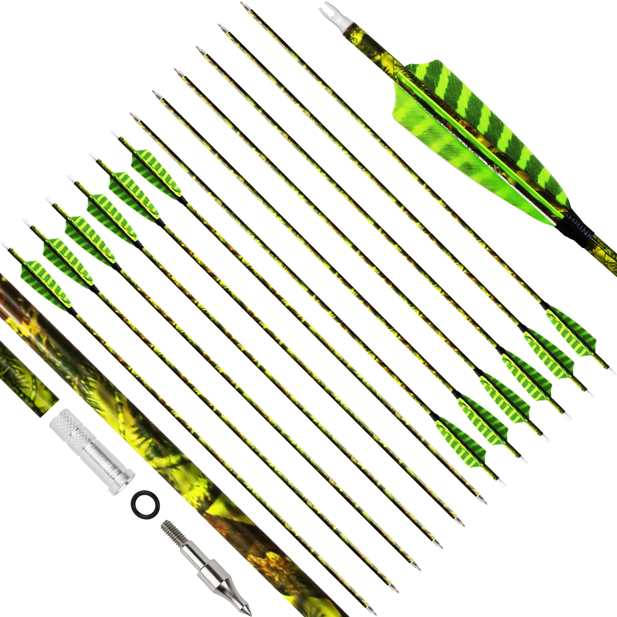 CENWTY camo carbon arrow with 30-inch shaft for stable flight and concealment.