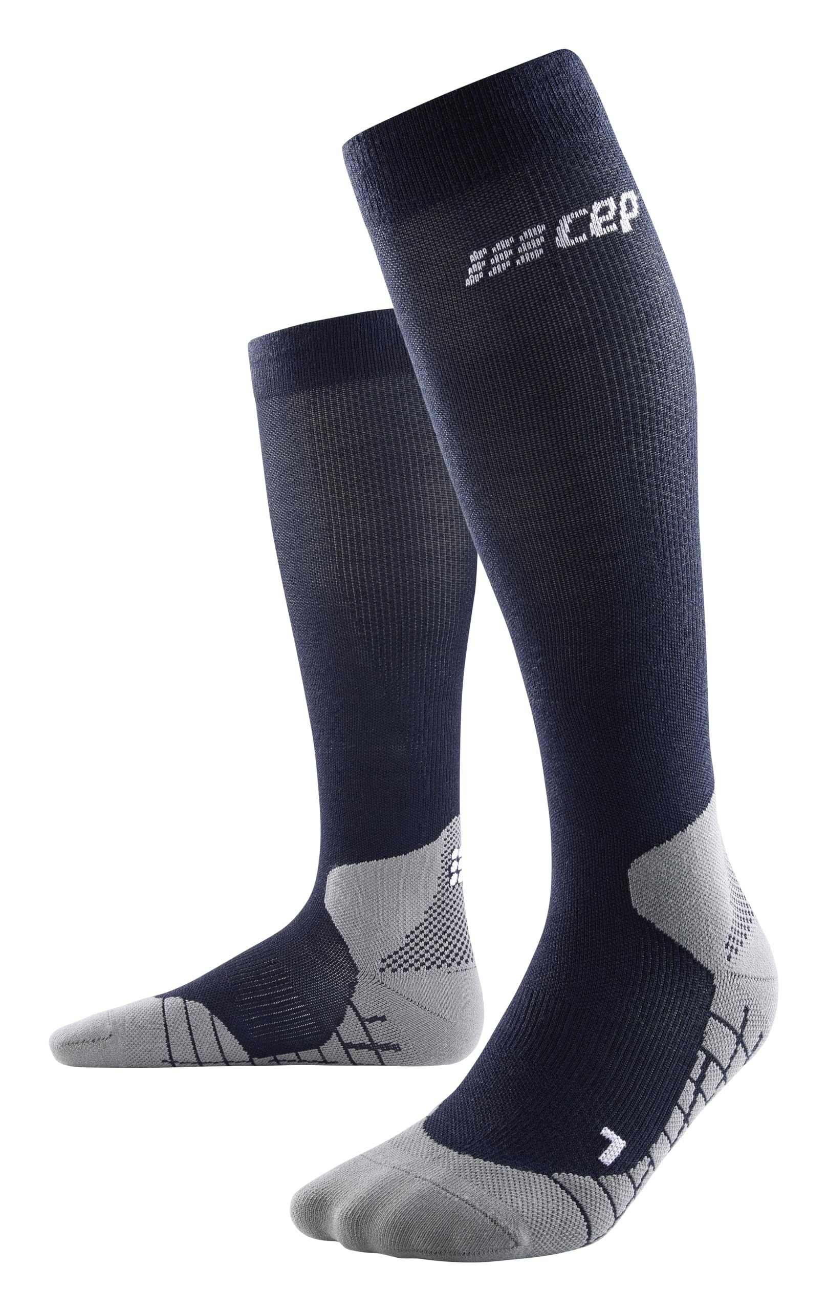 CEP Hiking Light Merino Tall Socks blue on foot for long hike comfort