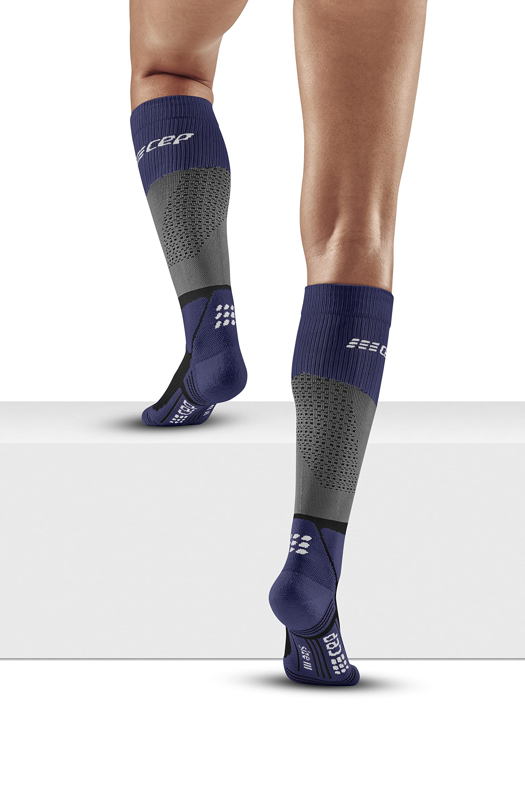 CEP Max Cushion Hiking Tall compression socks gray-purple air channels detail for ventilation