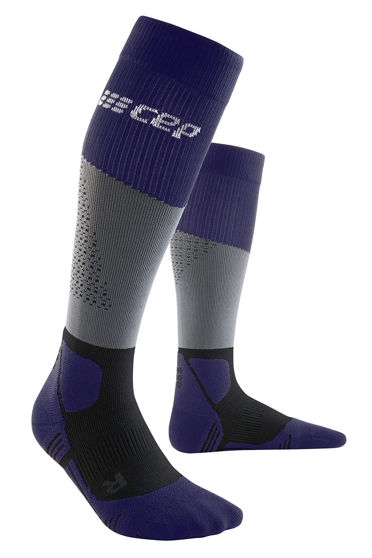 CEP Max Cushion Hiking Tall compression socks gray-purple front view showing supportive fit