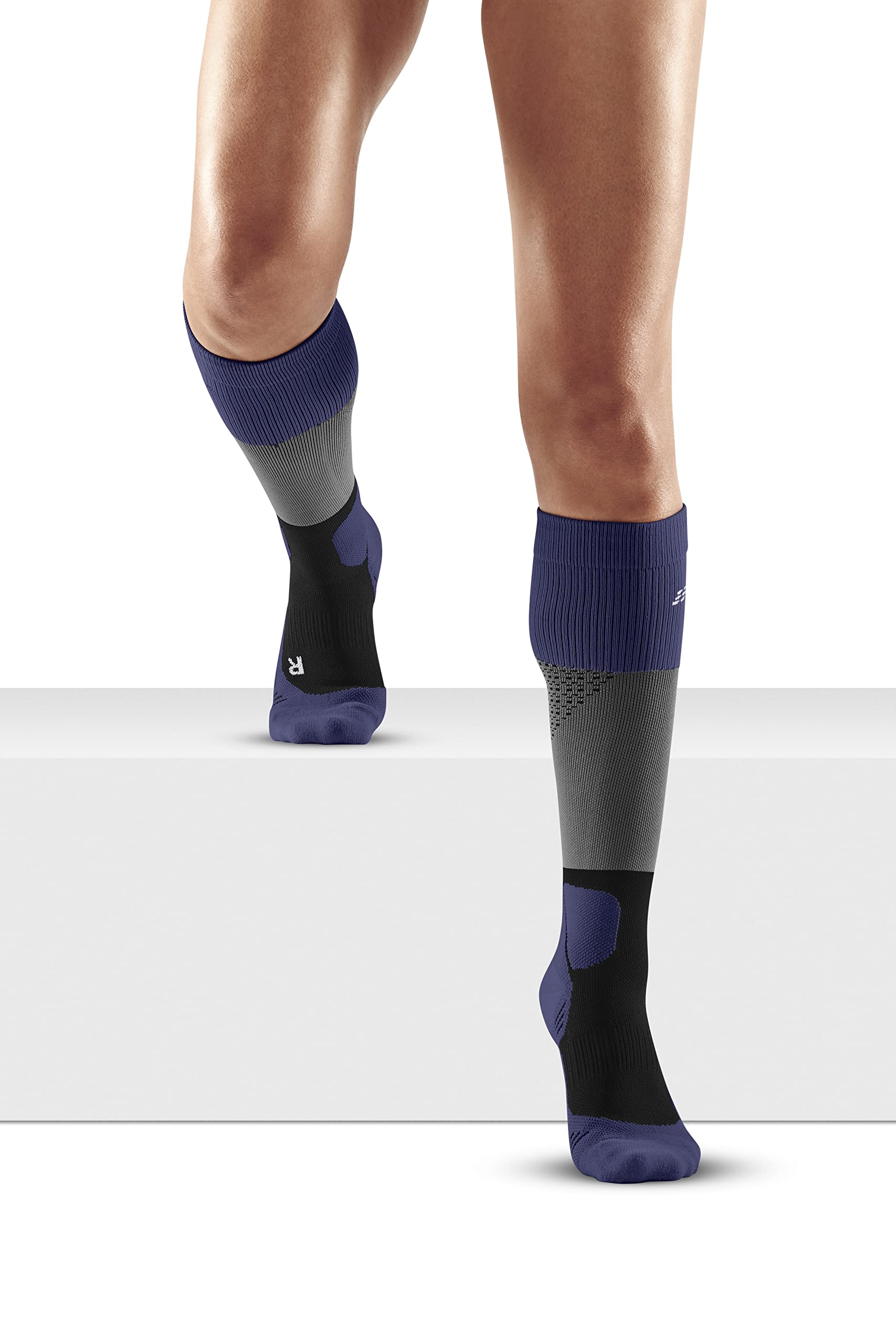 CEP Max Cushion Hiking Tall compression socks gray-purple top view showing compression sleeve