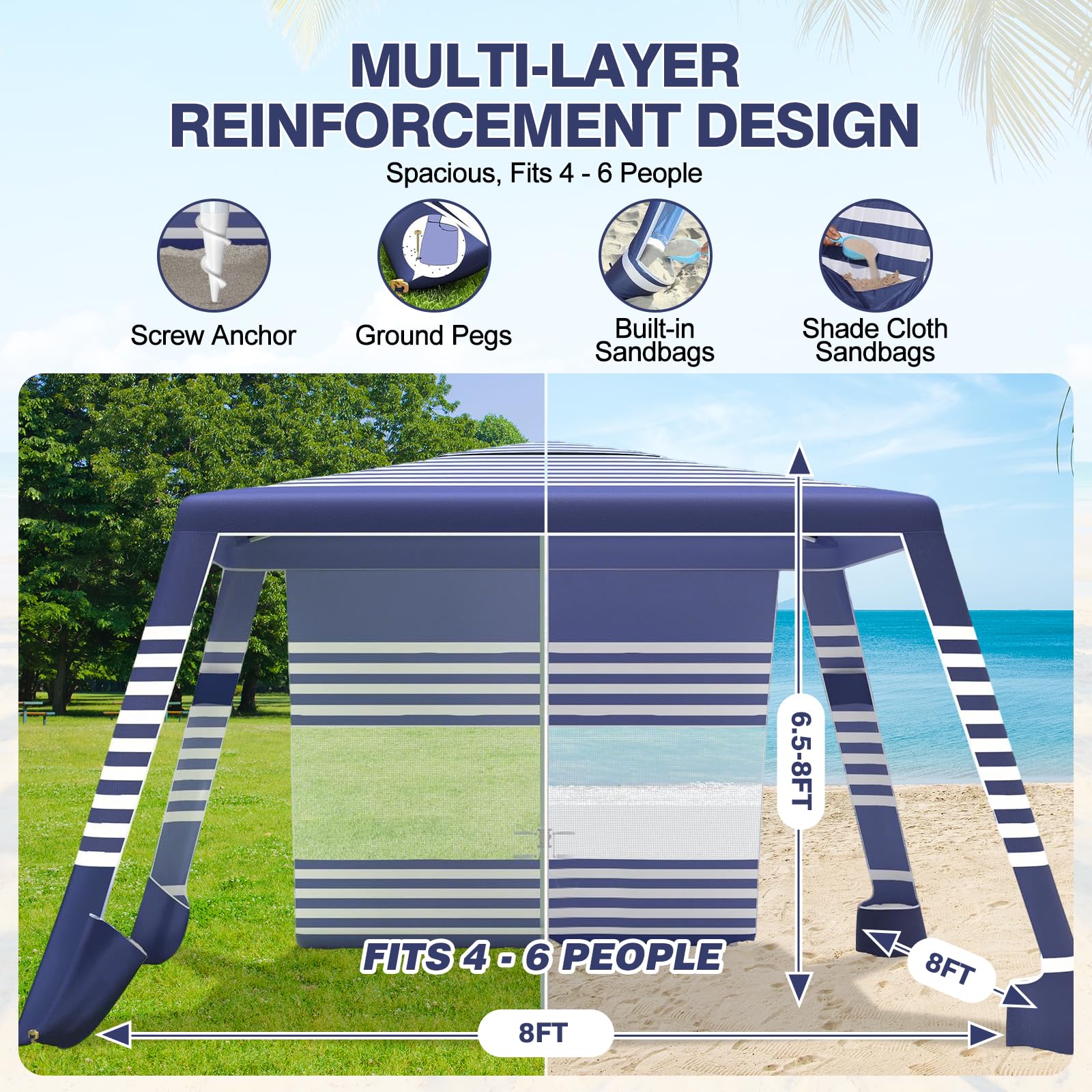 cepkquis Beach Tent height-adjustable setup for comfortable shade height.