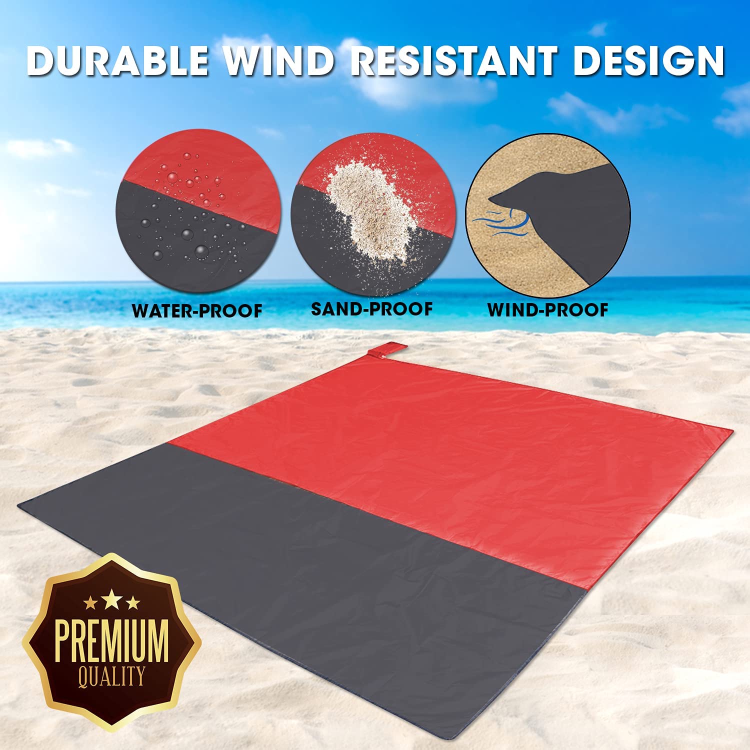CEREM Beach Blanket XL oversized size offers comfortable family seating.