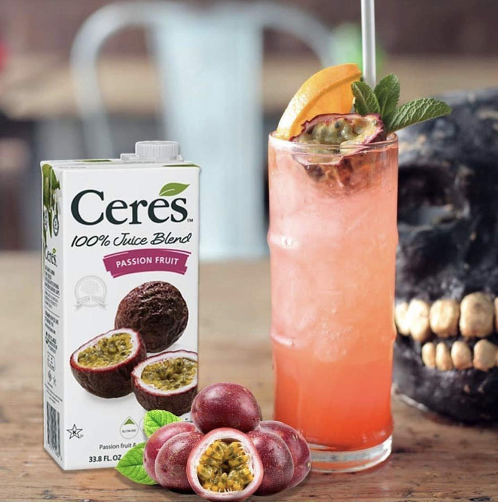 Ceres juice label emphasizing gluten-free and vitamin C rich ingredients.