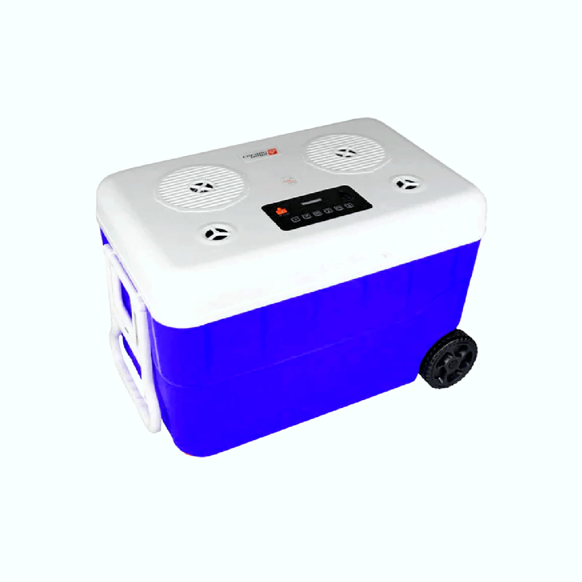 Cerwin Vega 55QT cooler exterior highlighting rugged, waterproof design for outdoor parties.