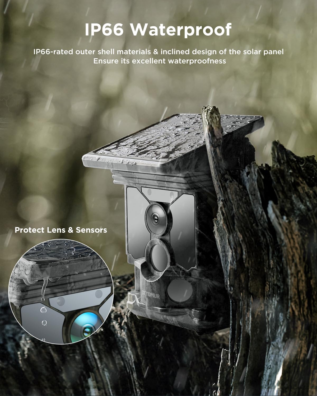 CEYOMUR IP66 waterproof housing stands up to rain and dust.