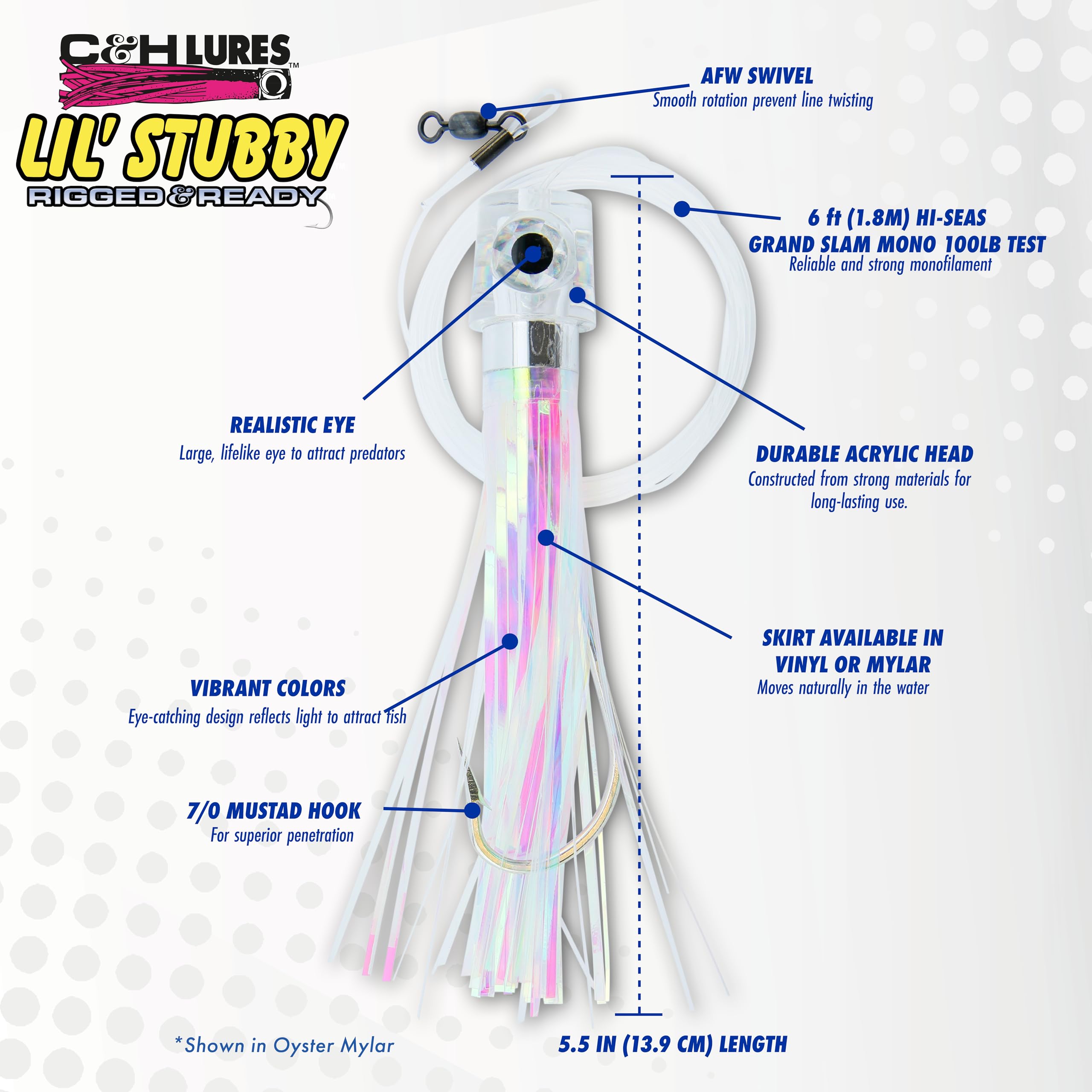 C&H Lures Lil Stubby Rig showing 100 lb Grand Slam mono line for durability