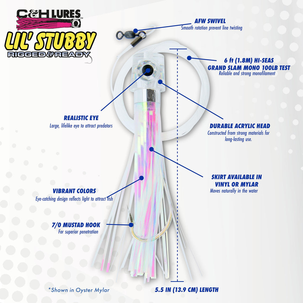 C&H Lures Lil Stubby Rig showing 100 lb Grand Slam mono line for durability